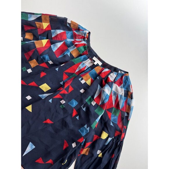 JOIE Burella Navy Geometric Print 100% Silk Georgette Ruffle Blouse, Size S - Picture 7 of 14